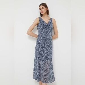 NWT Abercrombie & Fitch Cowl Neck Midi Dress - Blue Ditsy Floral